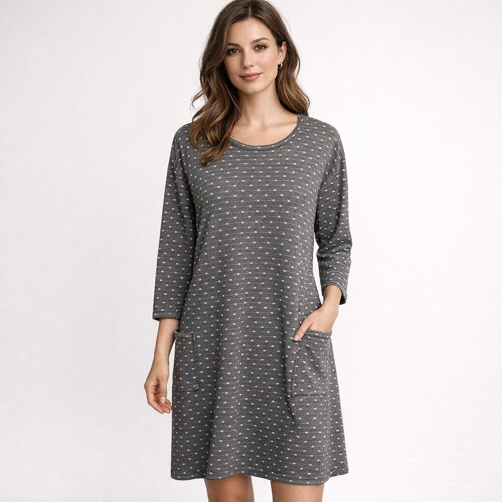 Cut Loose Polka Dot Dress Womens Medium Gray White Knit Pocket Casual Swing